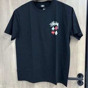 Stussy Black Short-Sleeve Tee with Red & White Card Suit Graphic